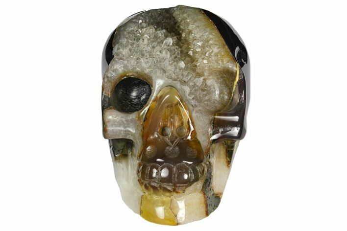 Polished Agate Skull with Quartz Crystal Pocket #148099
